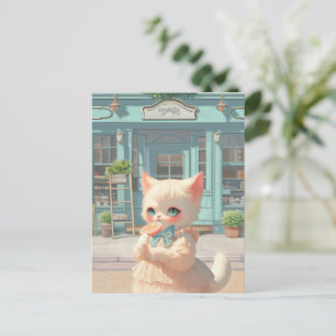 Carte Postale Faire-part Fluffy Kitten avec Lollipop à la pâtisserie
