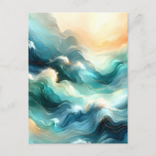 Carte Postale Faire-part Flux d'océan doré Vagues abstraites