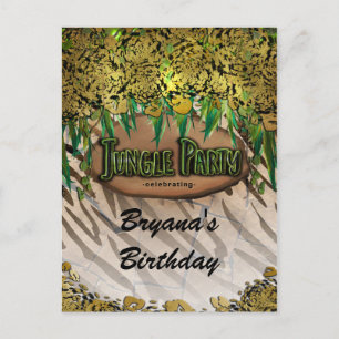 Carte Postale Faire-part Flyer d'anniversaire Imprimé Animal Glam Or JUNGLE