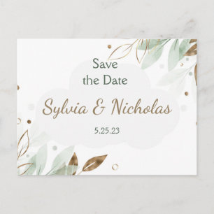 Carte Postale Faire-part Foliage Botanical Gold Turquoise Enregistrer les d