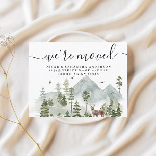 Carte Postale Faire-part Forêt aquarelle   Arbres et cerfs 
