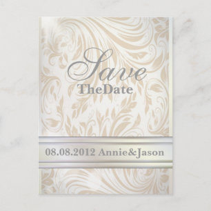 Carte Postale Faire-part Formal Pearl White Mariage damassé enregistrer la 