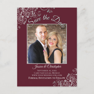 Carte Postale Faire-part Frills d'argent Mariage de Bourgogne Enregistrer l