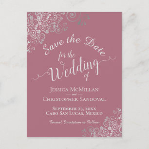 Carte Postale Faire-part Frills d'argent sur Dusty Rose mariage Enregistrer