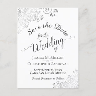 Carte Postale Faire-part Frills d'argent sur mariage blanc Enregistrer la d
