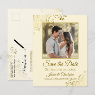Carte Postale Faire-part Frills d'or sur le mariage à la crème Enregistrer 