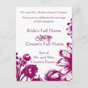 Carte Postale Faire-part Fuchsia Magenta Pourpre Floral Framboise Prune