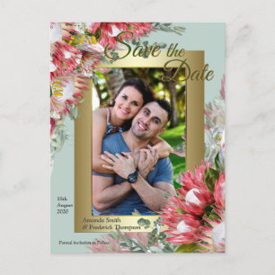Carte Postale Faire-part Fuchsia Protea's avec Green & Gold Enregistrer la