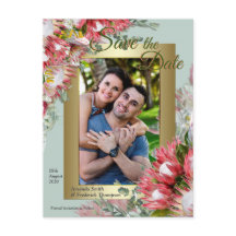 Fuchsia Protéas avec Vert & Or Save the Date