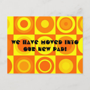 Carte Postale Faire-part Funky Rétro Orange Jaune Cercle Changement d'Adres