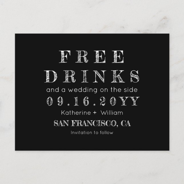 Carte Postale Faire-part Funny Chalkboard Boissons gratuites Mariage Enregi (Devant)