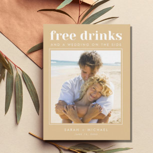 Carte Postale Faire-part Funny Free Drinks Mariage Photo Enregistrer la dat