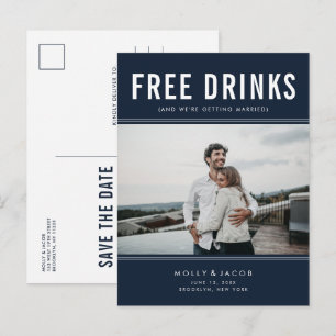 Carte Postale Faire-part Funny Free Drinks Photo Marine Wedding Enregistrer