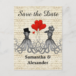 Carte Postale Faire-part Funny romantique poulpe steampunk enregistrer la d