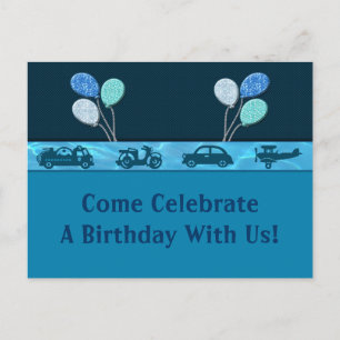 Carte Postale Faire-part Garçon total d'anniversaire dans des économies de