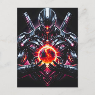 Carte Postale Faire-part Gardien Cosmique Cybernétique Abstrait Robot Futur