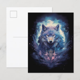 Carte Postale Faire-part Gardien Loup de la Lune Mystique