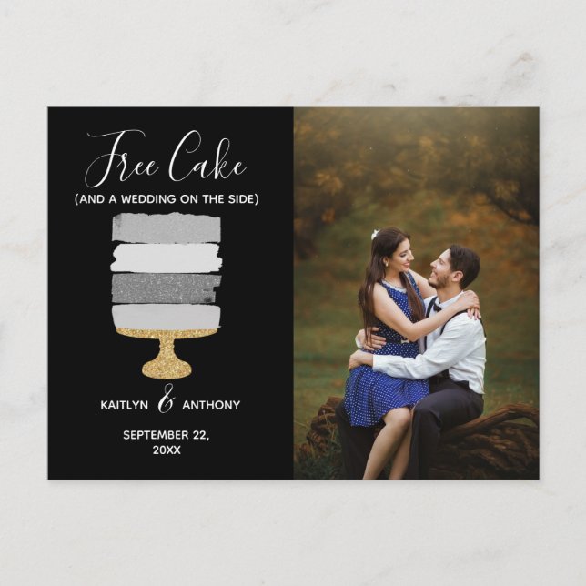 Carte Postale Faire-part Gâteau Gratuit Photo Moderne Mariage Économisez La (Devant)