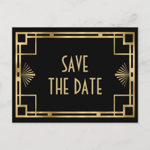 Carte Postale Faire-part Gatsby chic Art Déco noir et or 