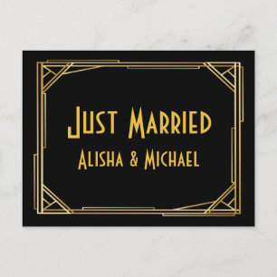 Carte Postale Faire-part Gatsby Just Married Gold Black Art Déco Mariage