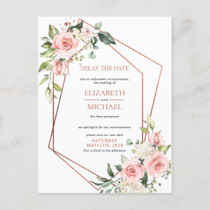 Carte Postale Faire-part Géométrique Cuivre Rose Floral Délai Date