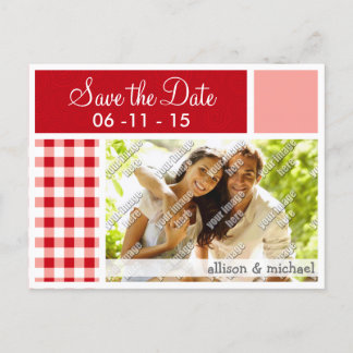 Carte Postale Faire-part Gingham Rouge
