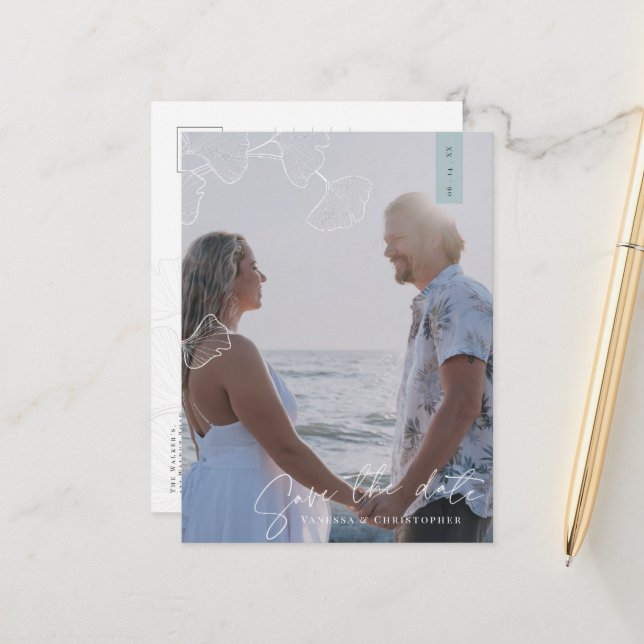 Carte postale Faire-part Ginkgo Biloba (Devant/Arrière en situation)