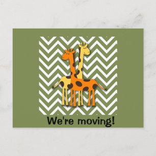Carte Postale Faire-part Giraffes mignonnes sur Vert Changement d'adresse