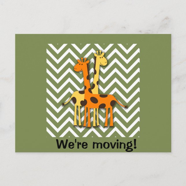 Carte Postale Faire-part Giraffes mignonnes sur Vert Changement d'adresse (Devant)
