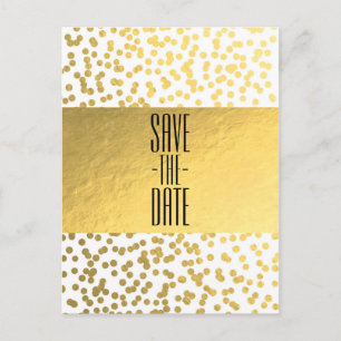 Carte Postale Faire-part Glam à huile Confetti Blanc & Or Enregistrer la da