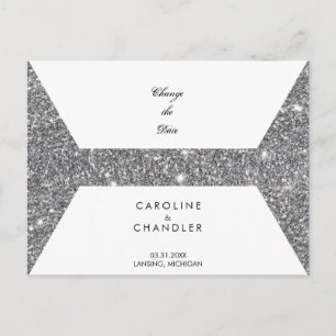 Carte Postale Faire-part Glam Argent Paillettes Changement de date de maria