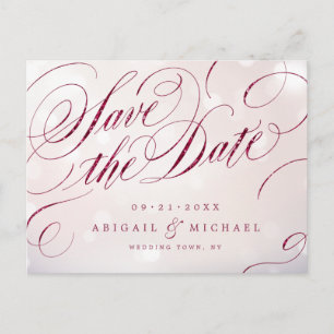 Carte Postale Faire-part Glam burgundy calligraphie vintage enregistrer la 