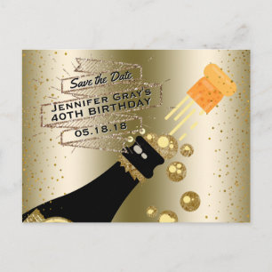 Carte Postale Faire-part Glam Gold Champagne Sauvez la date Anniversaire él