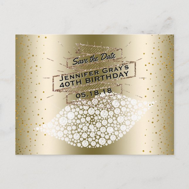 Carte Postale Faire-part Glam Gold Lips Save the Date Élégant Anniversaire (Devant)