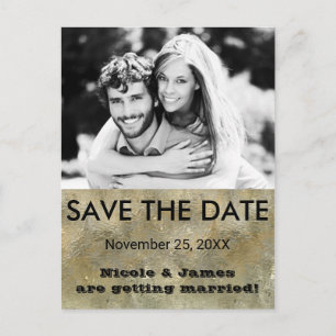 Carte Postale Faire-part Glamor Chic Gold Faux Foil Enregistrer La Date Pho