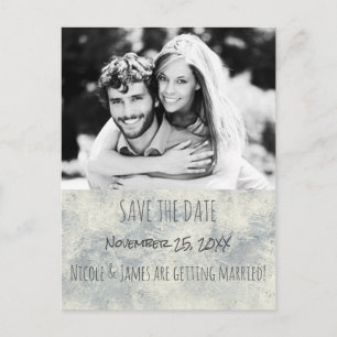 Carte Postale Faire-part Glamour Argent Blanc Hiver Enregistrer La Date Pho