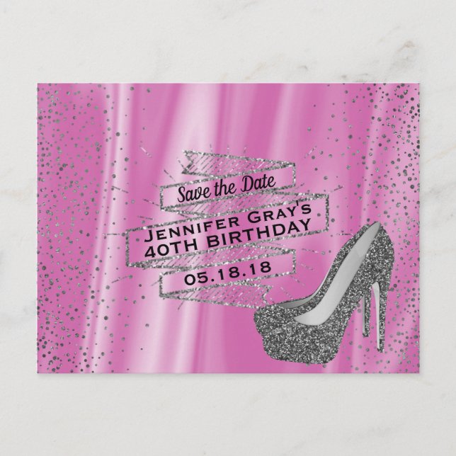 Carte Postale Faire-part Glamour Rose Save the Date Fête d'anniversaire élé (Devant)