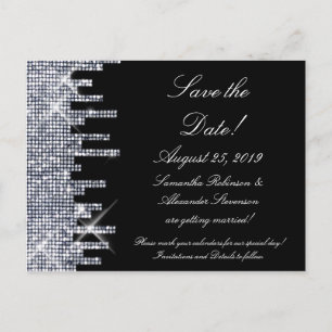 Carte Postale Faire-part Glittery Black/Silver Glamor Enregistrer la date