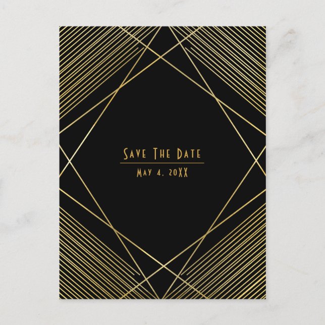 Carte Postale Faire-part Gold & Black Elegant Moderne Déco Enregistrer la d (Devant)