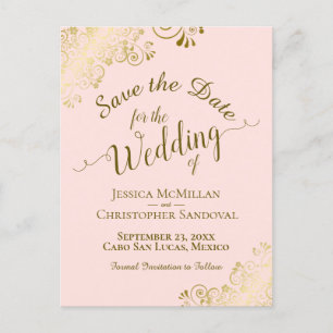 Carte Postale Faire-part Gold Calligraphie Mariage Enregistrer la date Blus