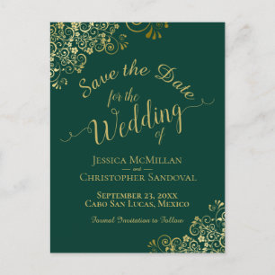 Carte Postale Faire-part Gold Calligraphy Wedding Enregistrer la date Emera