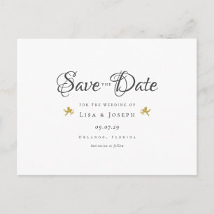 Carte Postale Faire-part Gold Cupids Script élégant Enregistrer la date