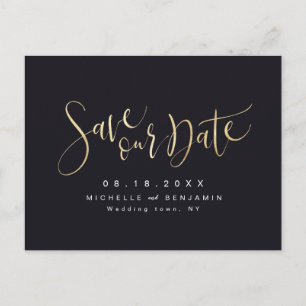 Carte Postale Faire-part Gold et Black Modern Script simple Enregistrer la