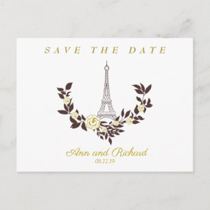 Carte Postale Faire-part Gold floral Parisian Wedding Design