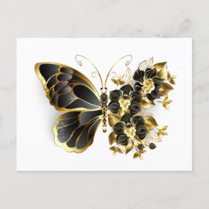 Carte Postale Faire-part Gold flower Butterfly with Black Orchid