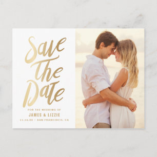 Carte Postale Faire-part Gold Foil Lettering Photo Enregistrer la date
