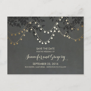 Carte Postale Faire-part Gold Foil String Lights Enregistrer la date
