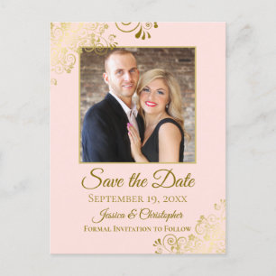 Carte Postale Faire-part Gold Frills Blush rose Wedding Enregistrer la phot