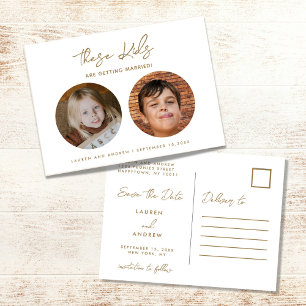 Carte Postale Faire-part Gold Funny Kids Photo Script Mariage Enregistrer l