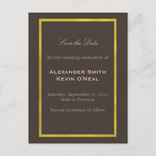 Carte Postale Faire-part Gold Gay Wedding Enregistrer la date ı Postcard